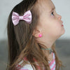 Metallic Pink Valentine Leather Hair Bows-no slip leather hair bows no slip leather hair clips-Moo G Clips