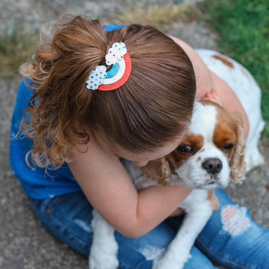 Patriotic Leather Rainbow & Ice Cream Cone Hair Clips-no slip leather hair bows no slip leather hair clips-Moo G Clips