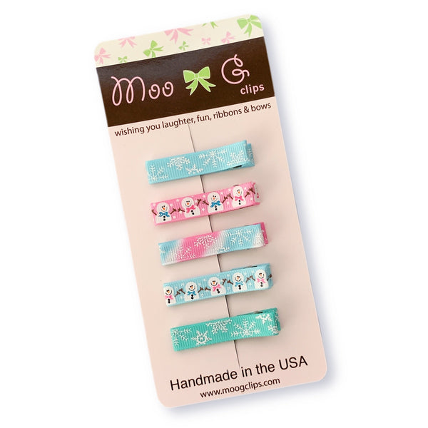 Winter Simple Hair Clippies-Petite Hair Clips - Girls Hair no slip Accessories - Party Clips Ponytail Bows-Moo G Clips