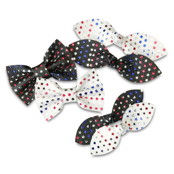 July 4th Leather Hair Bows-no slip leather hair bows no slip leather hair clips-Moo G Clips