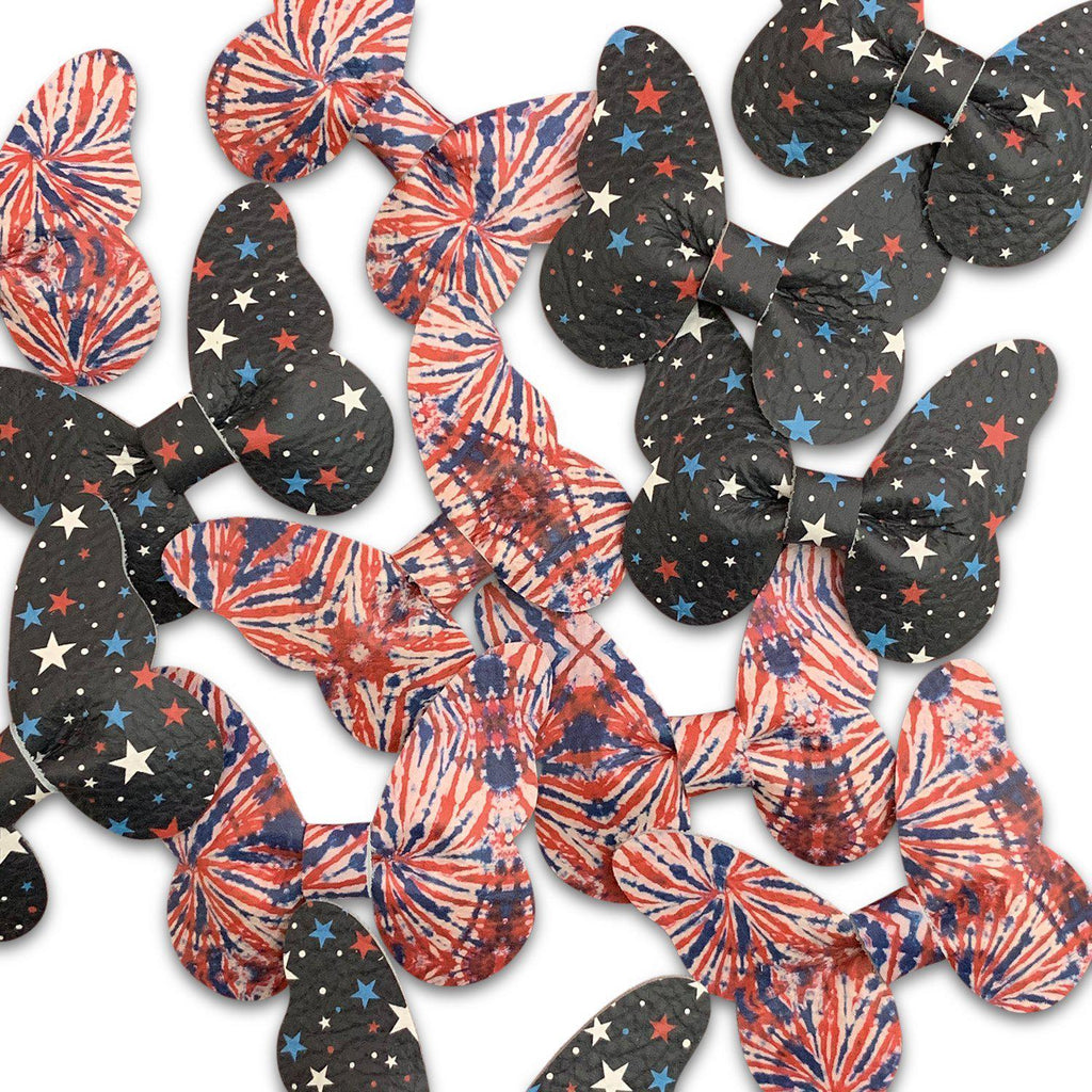 Medium Leather Patriotic Butterfly Hair Clips-no slip leather hair bows no slip leather hair clips-Moo G Clips