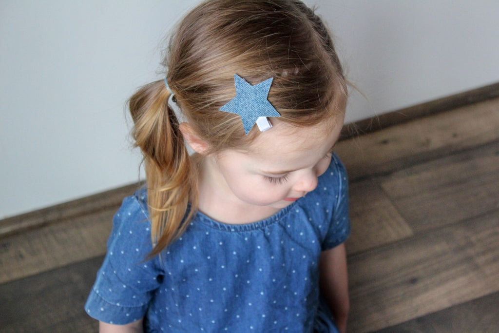 Patriotic Leather Hearts & Stars Hair Clips-no slip leather hair bows no slip leather hair clips-Moo G Clips