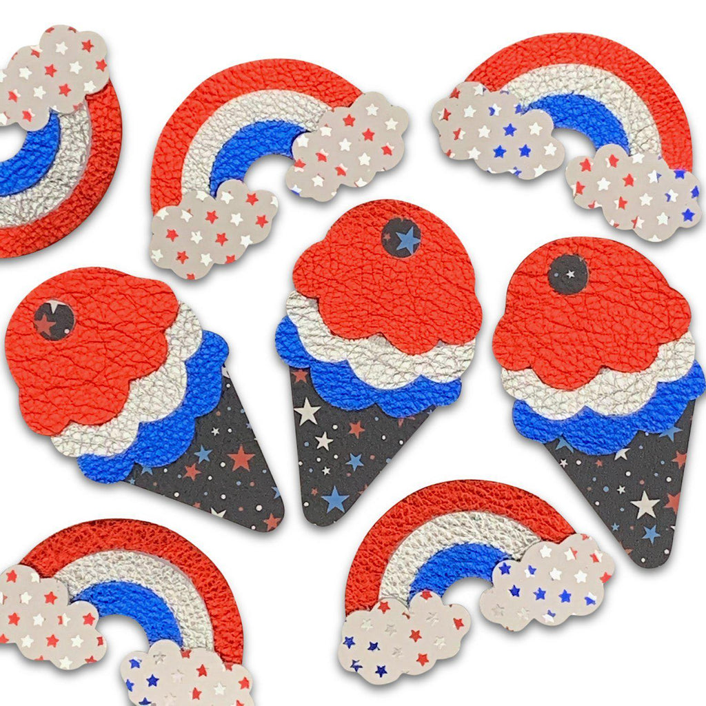 Patriotic Leather Rainbow & Ice Cream Cone Hair Clips-no slip leather hair bows no slip leather hair clips-Moo G Clips